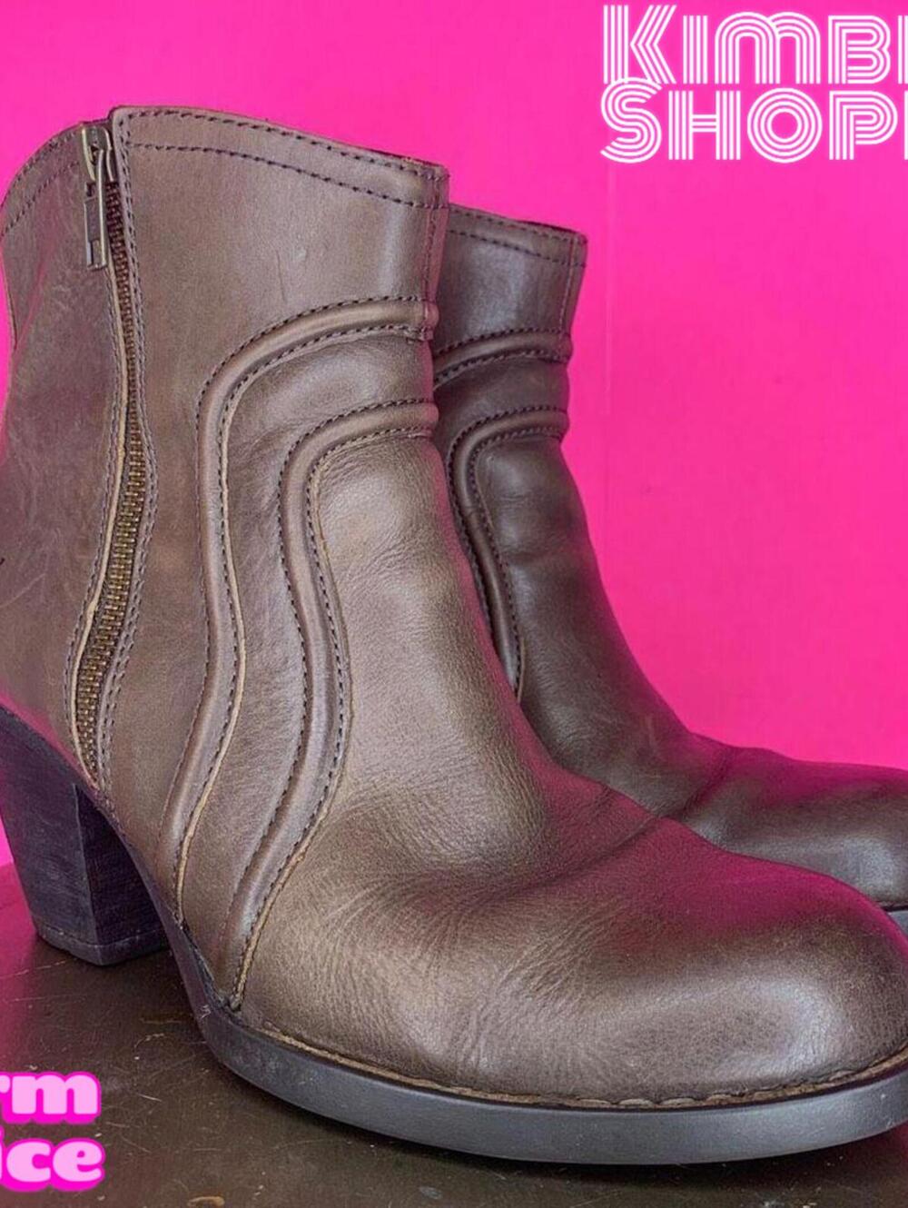 Born Anny Brown Leather Round Toe Heeled Ankle Boots US 8 UK 6